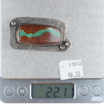 Vintage southwestern modernist sterling silver boulder turquoise pendant