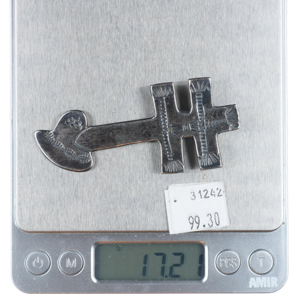 Vintage Navajo sterling silver Isleta cross pendant hand stamped