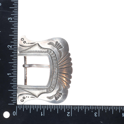 LM Nez Navajo sterling silver 1.25" hand stamped belt buckle