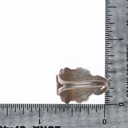 sz8.75 vintage Zuni sterling silver flower form flush inlay turquoise ring