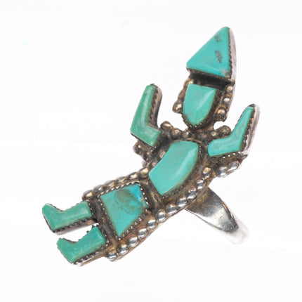 sz6.75 Vintage Zuni turquoise Rainbow Man sterling silver ring