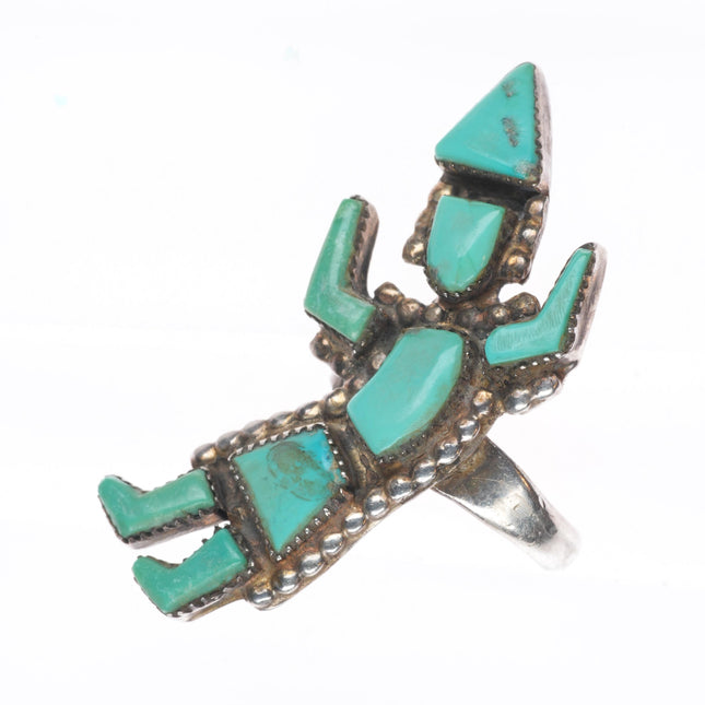 sz6.75 Vintage Zuni turquoise Rainbow Man sterling silver ring