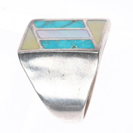 sz11 Vintage Navajo sterling silver turquoise/shell channel inlay size 11 ring