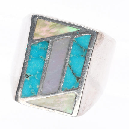sz11 Vintage Navajo sterling silver turquoise/shell channel inlay size 11 ring