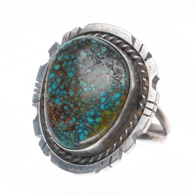 sz8.75 Vintage Navajo sterling silver spiderweb turquoise ring