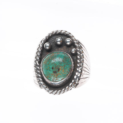 sz10.5 Vintage Navajo sterling silver green spiderweb turquoise size 10.5 ring