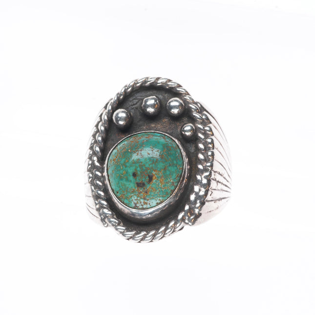 sz10.5 Vintage Navajo sterling silver green spiderweb turquoise size 10.5 ring
