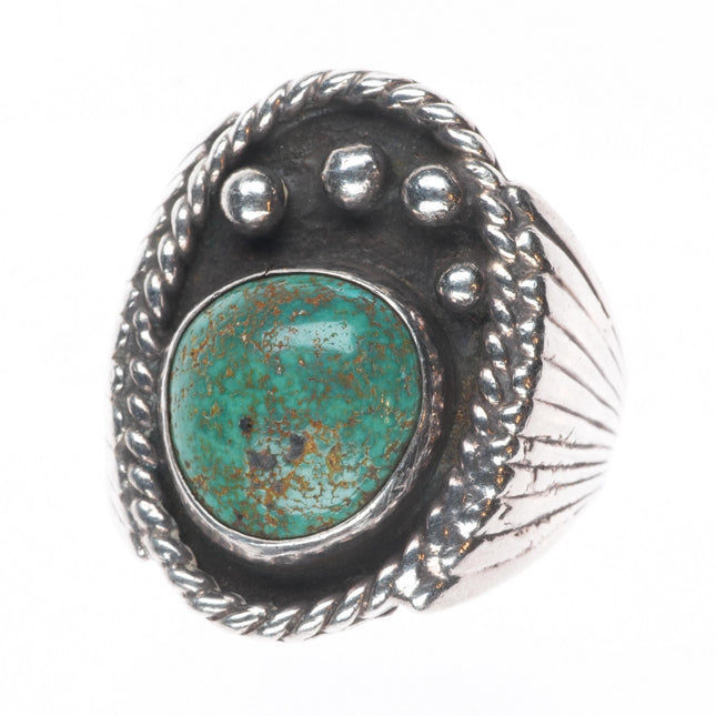 sz10.5 Vintage Navajo sterling silver green spiderweb turquoise size 10.5 ring