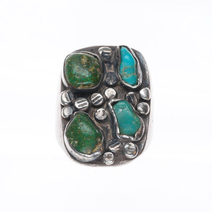 sz9 Vintage Navajo sterling silver green turquoise big face nugget size 9 ring