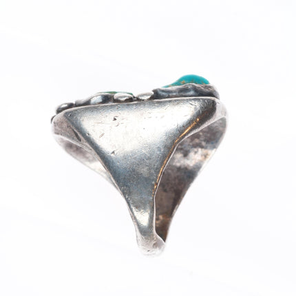 sz9 Vintage Navajo sterling silver green turquoise big face nugget size 9 ring