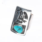 sz9 Vintage Navajo sterling silver bird overlay ring with turquoise size 9