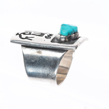 sz9 Vintage Navajo sterling silver bird overlay ring with turquoise size 9