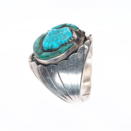 sz10 Vintage BJ Navajo sterling silver waterweb turquoise horseshoe inlay ring
