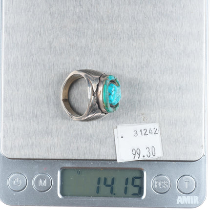 sz10 Vintage BJ Navajo sterling silver waterweb turquoise horseshoe inlay ring