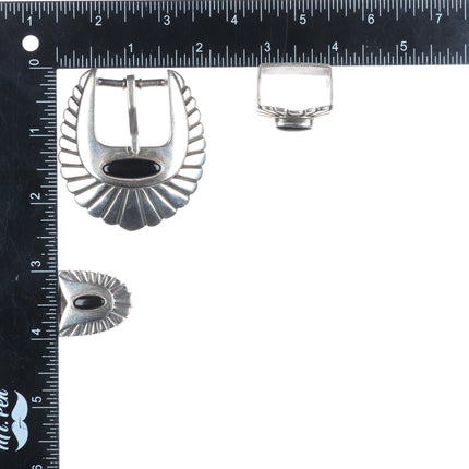 Vintage southwestern/Native American sterling silver onyx ranger belt buckle set