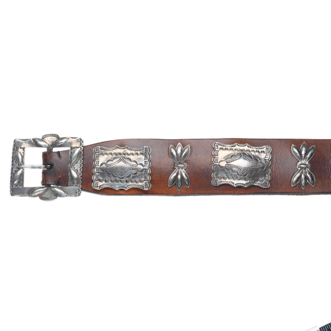 c1920 Antique Navajo sterling silver butterfly concho belt w/ amazing stampwork