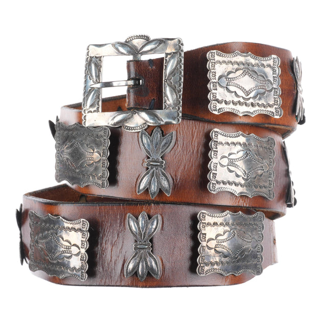 c1920 Antique Navajo sterling silver butterfly concho belt w/ amazing stampwork