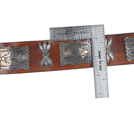 c1920 Antique Navajo sterling silver butterfly concho belt w/ amazing stampwork