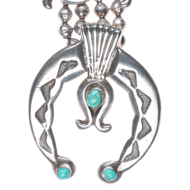 40's-50's Navajo cast sterling silver turquoise squash blossom necklace