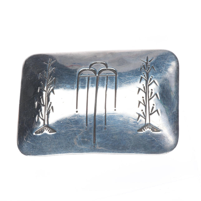 Vintage NP Native American sterling silver corn/rain clouds overlay belt buckle