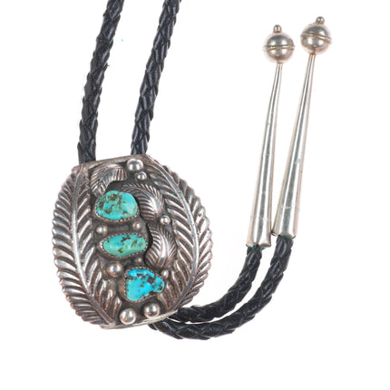 Vintage Navajo sterling silver and turquoise feather edge bolo tie