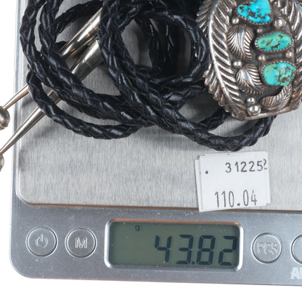 Vintage Navajo sterling silver and turquoise feather edge bolo tie