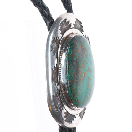 Wes Willie Navajo sterling silver Big high grade turquoise bolo tie