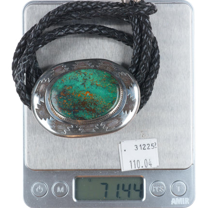 Wes Willie Navajo sterling silver Big high grade turquoise bolo tie