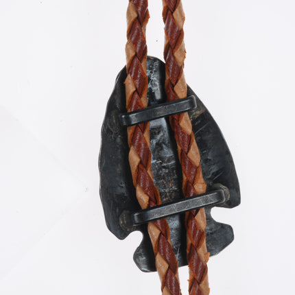 c1950 Vintage Navajo sterling silver Blue Gem turquoise arrowhead bolo tie