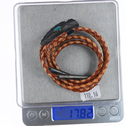 c1950 Vintage Navajo sterling silver Blue Gem turquoise arrowhead bolo tie