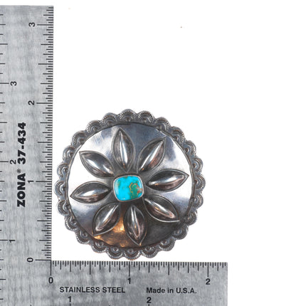 c1940's vintage Navajo Blue Gem turquoise sterling silver repousse pin/brooch