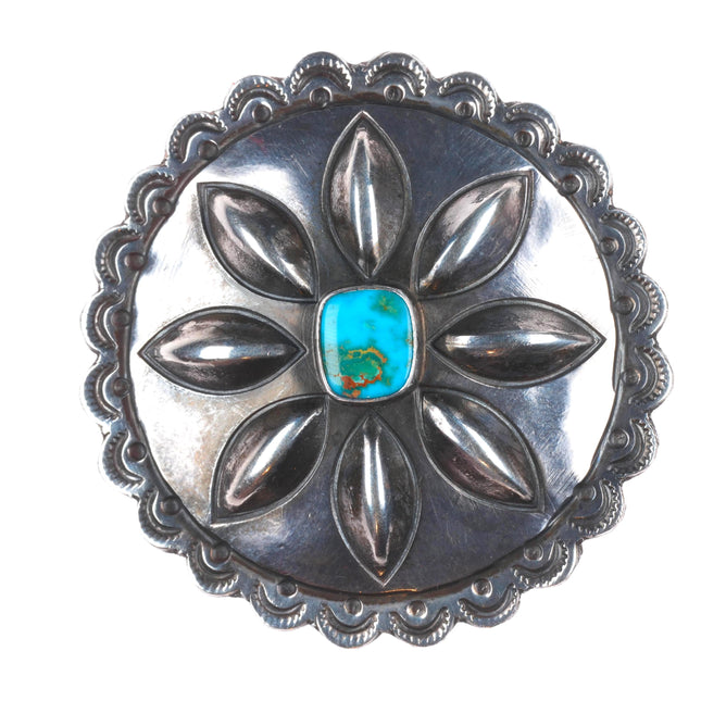 c1940's vintage Navajo Blue Gem turquoise sterling silver repousse pin/brooch