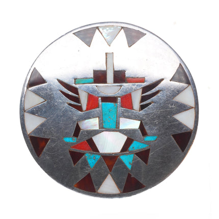 Vintage Natachu Zuni sterling silver knifewing inlay large pendant/pin