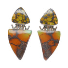 Retro Southwestern Modernist sterling silver turquoise PAD RAD earrings clip-on