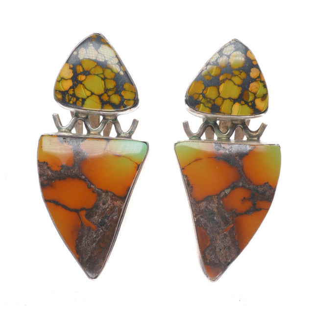 Retro Southwestern Modernist sterling silver turquoise PAD RAD earrings clip-on