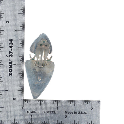 Retro Southwestern Modernist sterling silver turquoise PAD RAD earrings clip-on