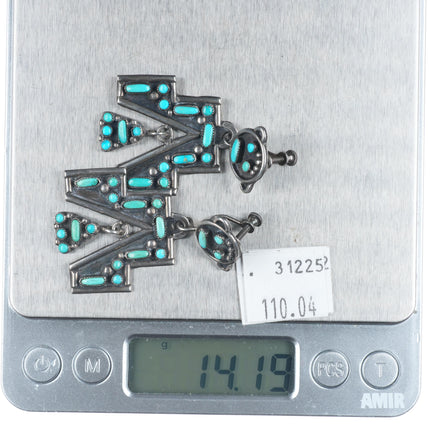 40's-50's Vintage Zuni Kachina Chandelier sterling silver turquoise earrings