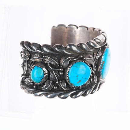 7" vintage Andy Lee Kirk Isleta pueblo sterling silver turquoise cuff bracelet