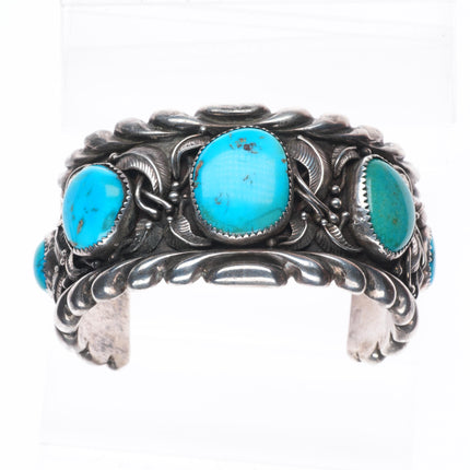 7" vintage Andy Lee Kirk Isleta pueblo sterling silver turquoise cuff bracelet
