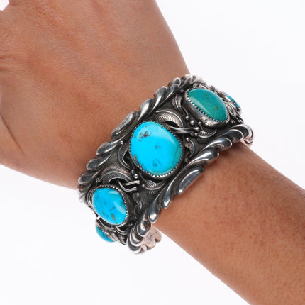 7" vintage Andy Lee Kirk Isleta pueblo sterling silver turquoise cuff bracelet