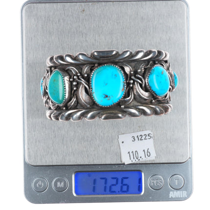 7" vintage Andy Lee Kirk Isleta pueblo sterling silver turquoise cuff bracelet