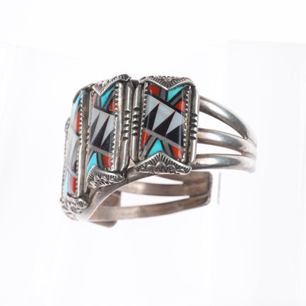 6.75" Nicholas-Theresa Leekela Zuni intarsia inlay sterling silver cuff bracelet