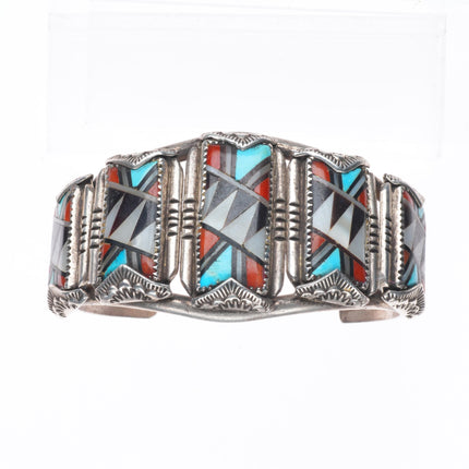 6.75" Nicholas-Theresa Leekela Zuni intarsia inlay sterling silver cuff bracelet