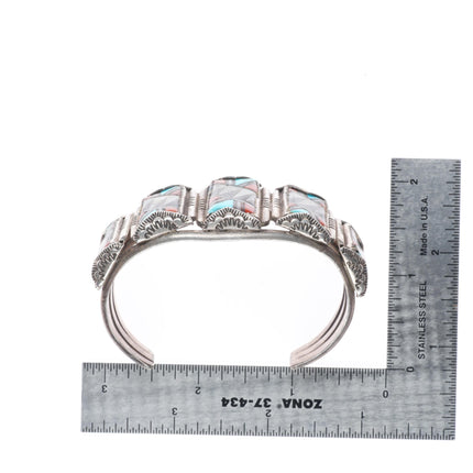 6.75" Nicholas-Theresa Leekela Zuni intarsia inlay sterling silver cuff bracelet