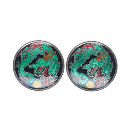Vintage Japanese sterling silver cloisonne enamel green dragon earrings