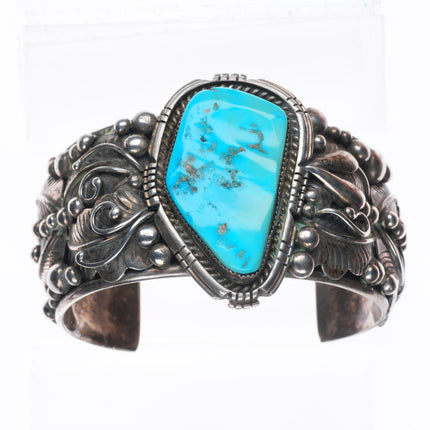 7.25" Vintage Sylvia Chee Navajo sterling silver Kingman turquoise cuff bracelet