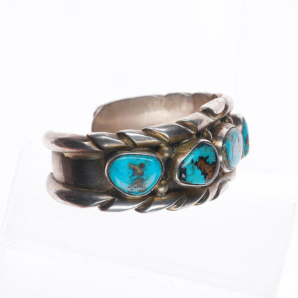 6.25" Vintage Navajo Pilot Mountain turquoise sterling silver row cuff bracelet
