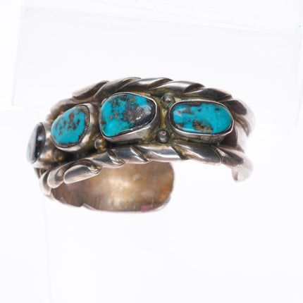 6.25" Vintage Navajo Pilot Mountain turquoise sterling silver row cuff bracelet