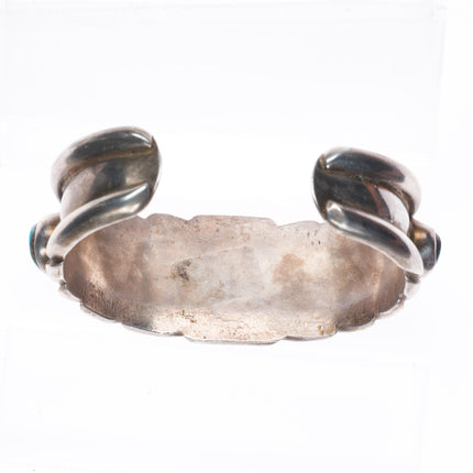 6.25" Vintage Navajo Pilot Mountain turquoise sterling silver row cuff bracelet