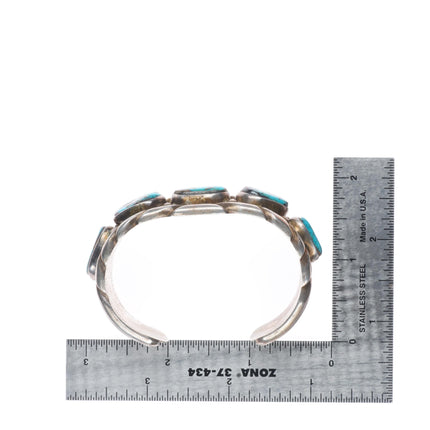 6.25" Vintage Navajo Pilot Mountain turquoise sterling silver row cuff bracelet